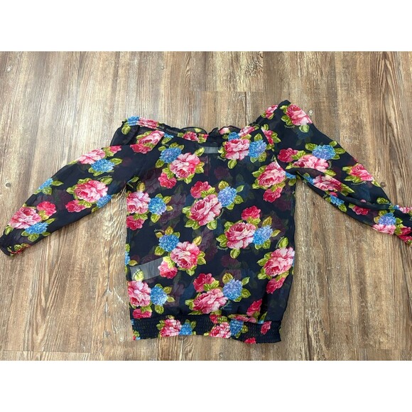 Abercrombie Kids Floral Ruffle Sheer Stretch Blouse Size XL Preppy Cute Summer - Picture 7 of 9